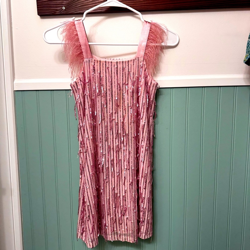 Speechless Kids Size 7 Pink Sequin & Feather Formal Dress